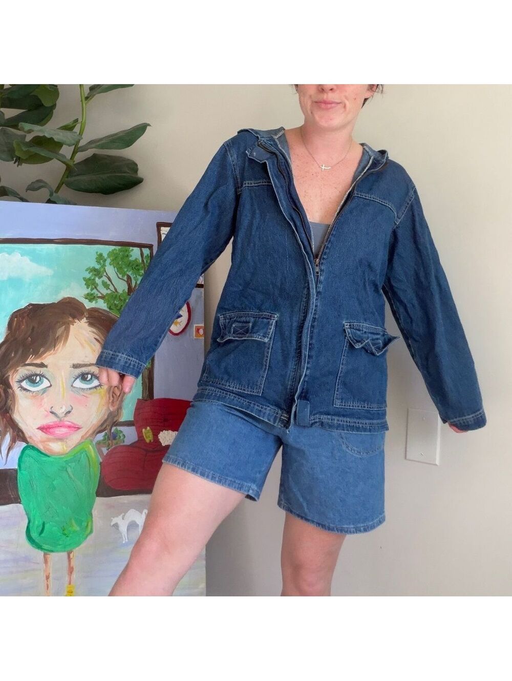 Vintage 90s denim jacket denim hooded zip jacket